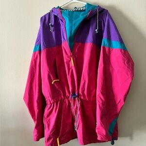 Vintage Helly Hansen Women's Pullover Hooded Windbreaker Pink Purple Teal 90’s
